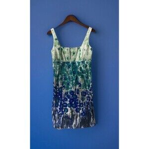 CALVIN KLEIN white blue green floral square neck empire waist sundress 8